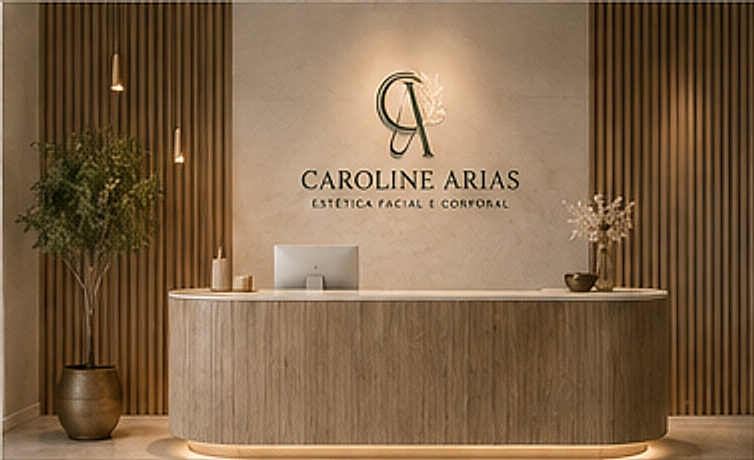 Recepção sofisticada da clínica Caroline Arias